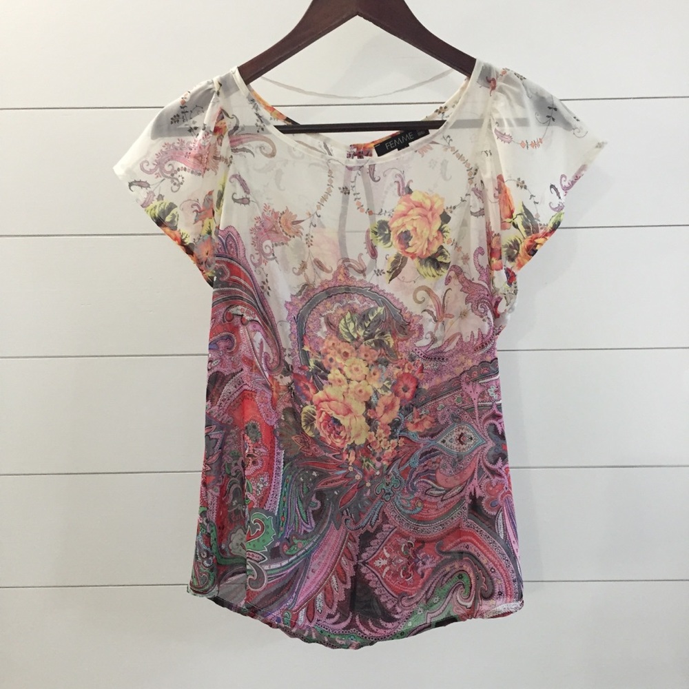 🛑 SOLD! FEMME de Carriere Print Short Sleeve Top